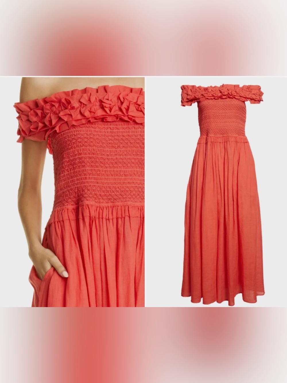 SEA New York FRIDA OFF THE SHOULDER POPPY MIDI DRESS Sz M
